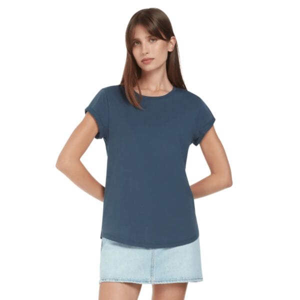 Women's Organic Cotton T-shirt with Rolled Sleeves in Denim Blue