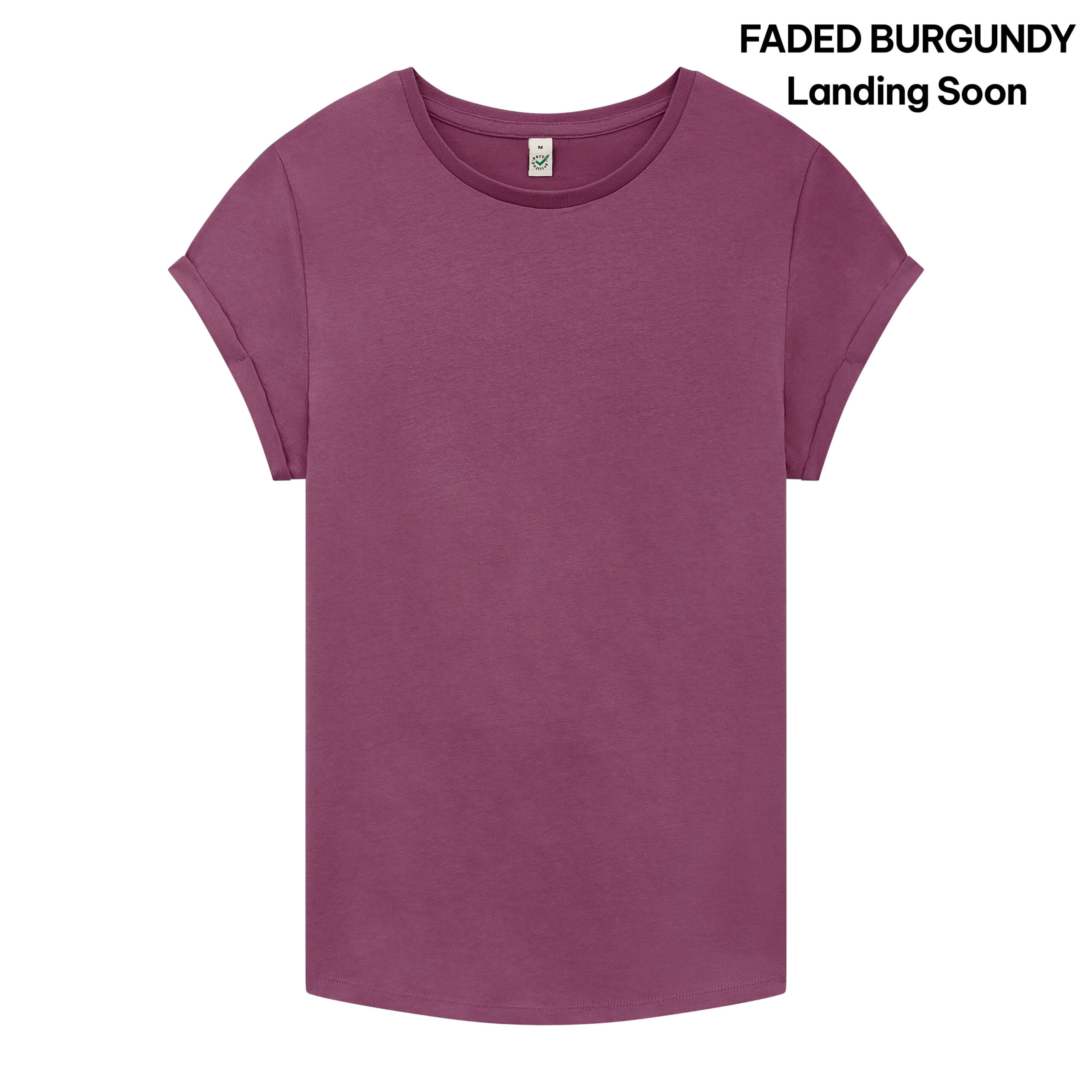 Women's Organic Cotton T-shirt Rolled Sleeve in Faded Burgundy
