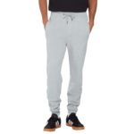 Full front view of unisex organic cotton sweatpants in sueded heather grey