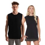 A man and woman wearing Men's Organic Cotton Singlet Sleeveless Tee Bundle
