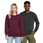 Unisex Organic Cotton Sweatshirt Modeled in Stonewashed Burgundy and Stonewashed Black