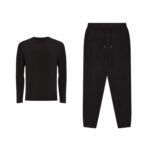 Set displaying Unisex Organic Cotton Long Sleeve T-shirt and matching Sweatpants