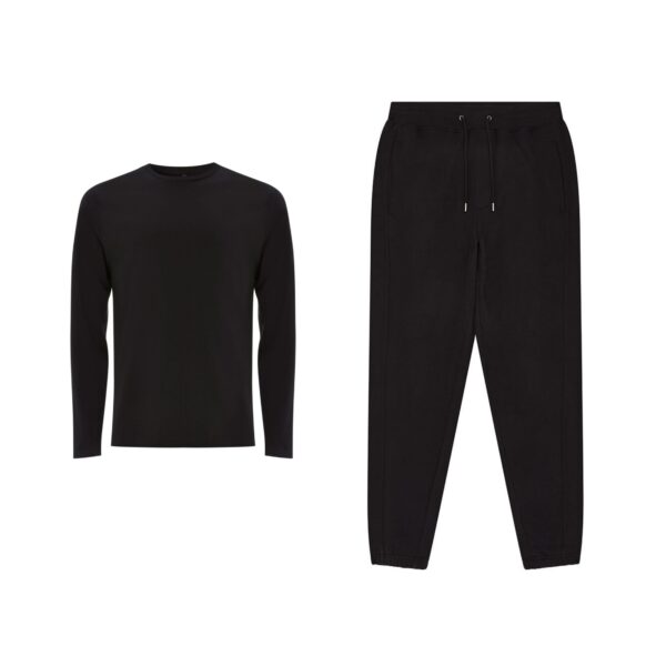 Set displaying Unisex Organic Cotton Long Sleeve T-shirt and matching Sweatpants