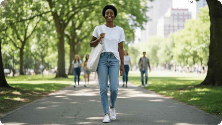 Woman wearing organic cotton fair wear basics