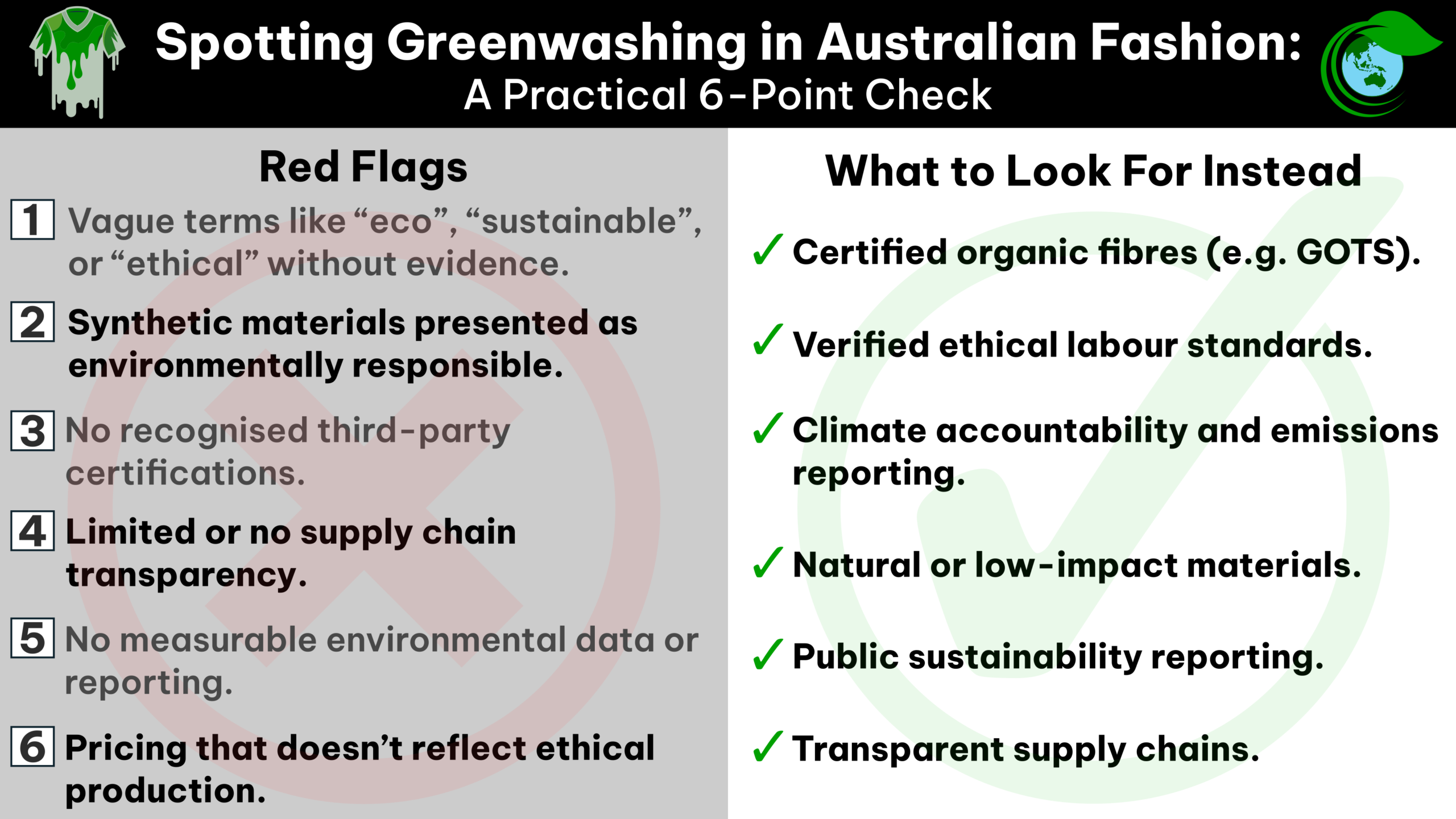 How to avoid greenwashing in Australian fashion infographic by Pandemonium Paradise