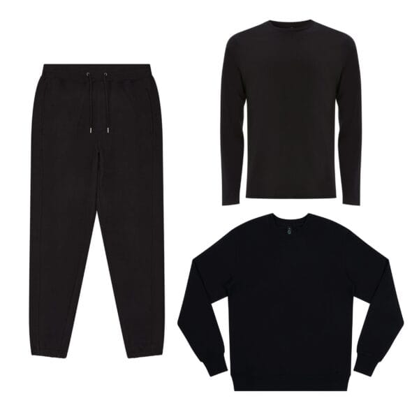 Unisex organic cotton Winter trio bundle set with sweatpants, long sleeve t-shirt, and sweatshirt lounge wear Australia