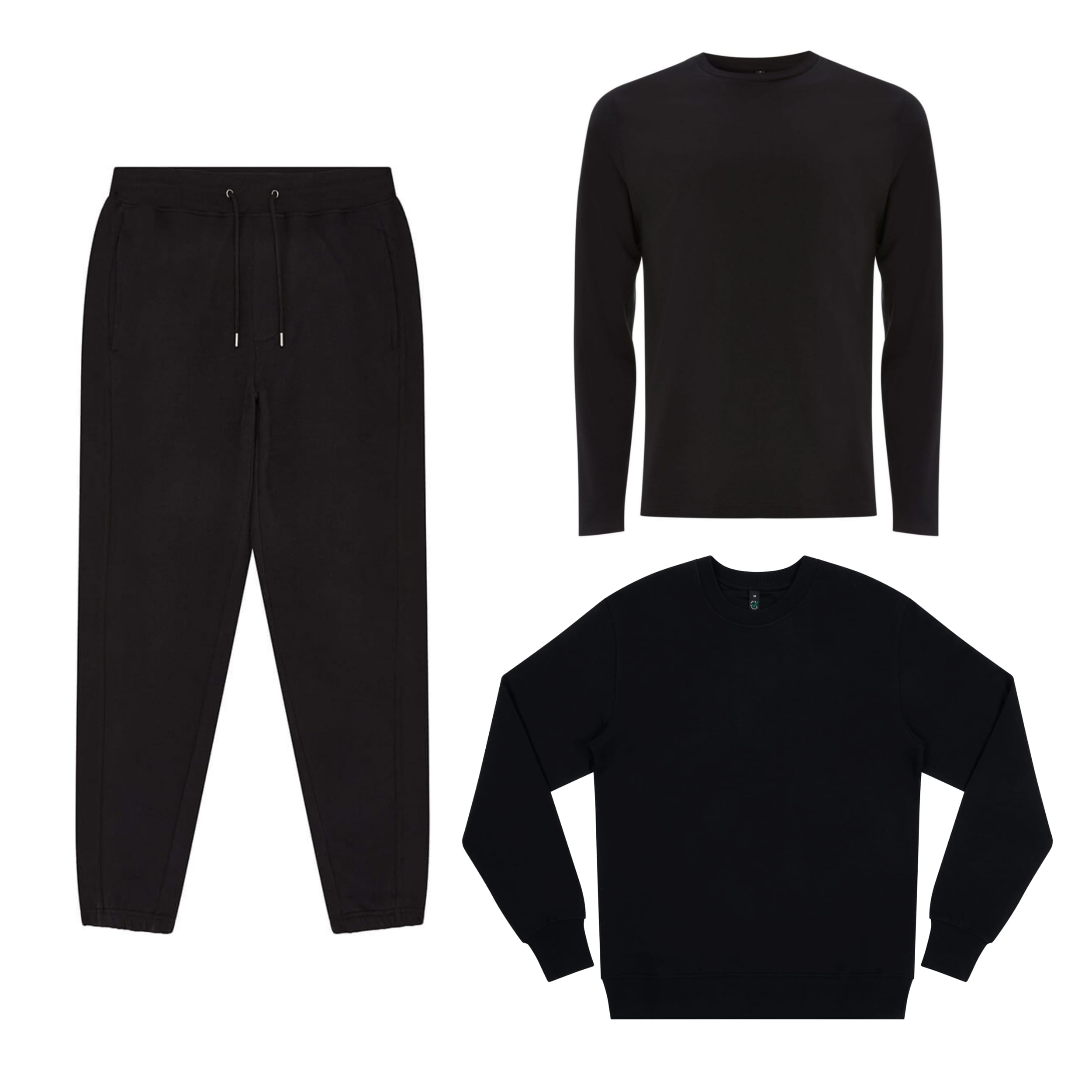 Unisex organic cotton Winter trio bundle set with sweatpants, long sleeve t-shirt, and sweatshirt lounge wear Australia