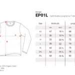Organic Cotton Long Sleeve T-shirt Size Chart